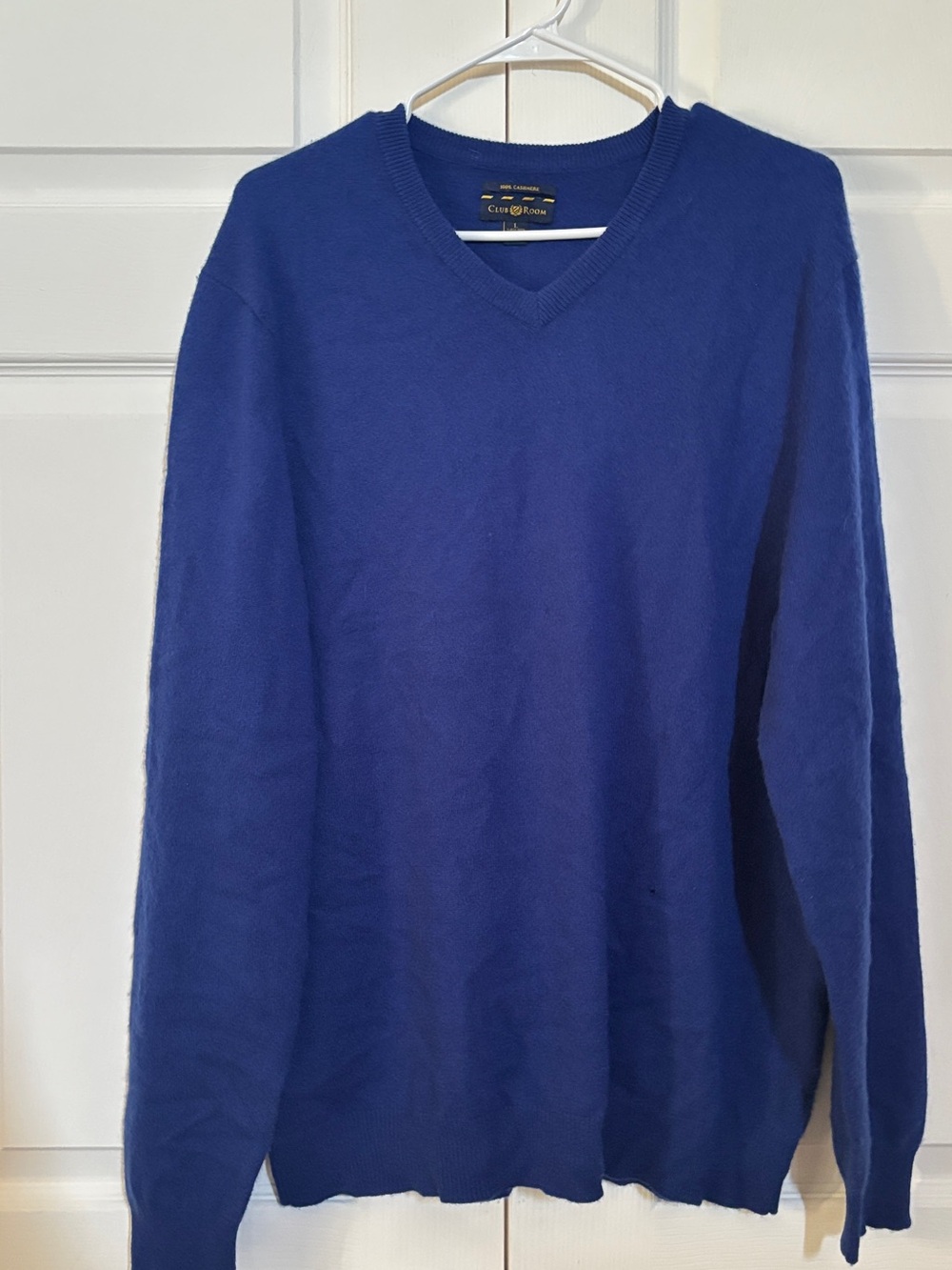 Club Room Mens L Blue 100% Cashmere 2-Ply V-Neck Sweater Long Sleeve Pullover